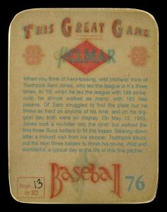 Picture, Helmar Brewing, Helmar This Great Game Card # 76, Sam Jones, Building, glove up, Cleveland Indians