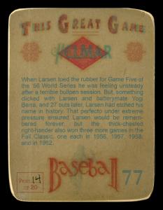 Picture, Helmar Brewing, Helmar This Great Game Card # 77, Larsen, Don, Elbow up, glove, New York Yankees