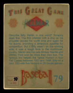 Picture, Helmar Brewing, Helmar This Great Game Card # 79, Martin, Billy, Kneeling with bat, New York Yankees