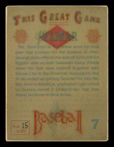 Picture, Helmar Brewing, Helmar This Great Game Card # 7, Phil RIZZUTO (HOF), Bunting, New York Yankees