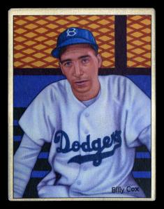 Picture, Helmar Brewing, Helmar This Great Game Card # 82, Cox, Billy, Sitting in dugout, Brooklyn Dodgers