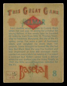 Picture, Helmar Brewing, Helmar This Great Game Card # 8, Nellie FOX (HOF), Catching crouch, Chicago White Sox