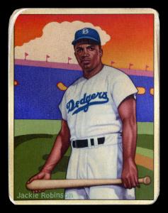 Picture, Helmar Brewing, Helmar This Great Game Card # 90, Jackie Robinson (HOF), Bat horizontal at knees, Brooklyn Dodgers