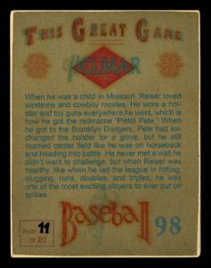 Picture, Helmar Brewing, Helmar This Great Game Card # 98, Pete Reiser, looking up after swing, Boston Braves