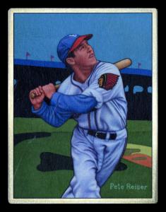 Picture, Helmar Brewing, Helmar This Great Game Card # 98, Pete Reiser, looking up after swing, Boston Braves