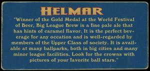 Picture, Helmar Brewing, Helmar Trolley Card Card # 19, Walter JOHNSON (HOF), Portrait, Washington Senators