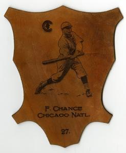 Picture of Helmar Brewing Baseball Card of Frank CHANCE, card number 27 from series L1 Helmar Leather Cabinet