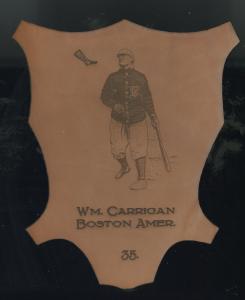 Picture of Helmar Brewing Baseball Card of Bill Carrigan, card number 35 from series L1 Helmar Leather Cabinet