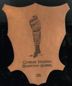 Picture of Helmar Brewing Baseball Card of Cy YOUNG (HOF), card number 38 from series L1 Helmar Leather Cabinet