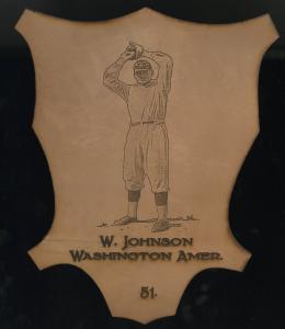 Picture of Helmar Brewing Baseball Card of Walter JOHNSON (HOF), card number 51 from series L1 Helmar Leather Cabinet