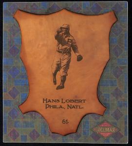 Picture of Helmar Brewing Baseball Card of Hans Lobert, card number 61 from series L1 Helmar Leather Cabinet