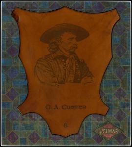 Picture of Helmar Brewing Baseball Card of George Custer, card number 8 from series L1 Helmar Leather Cabinet