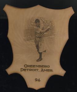 Picture of Helmar Brewing Baseball Card of Hank GREENBERG (HOF), card number 94 from series L1 Helmar Leather Cabinet