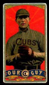 Picture, Helmar Brewing, Our Guy Card # 124, Carl Lundgren, Hands at chest, Chicago Cubs