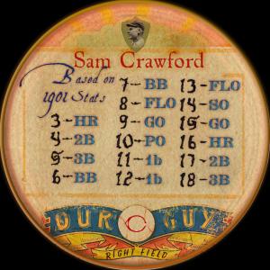 Picture, Helmar Brewing, Our Guy Card # 183, Sam CRAWFORD (HOF), Throwing, grey uniform with red trim. Titled 