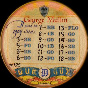 Picture, Helmar Brewing, Our Guy Card # 185, George Mullin, Hand puzzle. Batting Mullin with purple background., Detroit Tigers