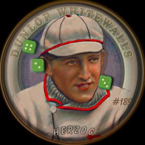 Picture, Helmar Brewing, Our Guy Card # 189, Buck Herzog, Dexterity hand puzzle. Portrait, white uniform with red accents. Tyre advertisement., Boston Doves