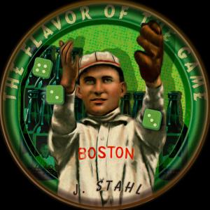 Picture, Helmar Brewing, Our Guy Card # 192, Jake Stahl, Dexterity hand puzzle. Reaching for fly ball. White uniform, red trim. Green background., Boston Red Sox