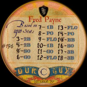 Picture, Helmar Brewing, Our Guy Card # 196, Fred Payne, Dexterity hand puzzle. Throwing figure, solid blue uniform. , Chicago White Sox