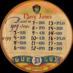 Picture, Helmar Brewing, Our Guy Card # 199, Davy Jones, Dexterity hand puzzle. Full figure, grey uniform, reaching., Detroit Tigers