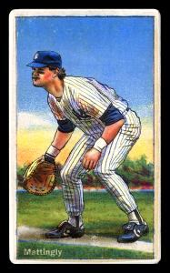 Picture, Helmar Brewing, Helmar Polar Night Card # 192, Don Mattingly, First base fielding crouch, New York Yankees