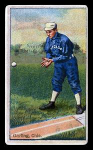 Picture, Helmar Brewing, Helmar Polar Night Card # 75, Dell Darling, Ball coming, one foot on base, Chicago White Stockings