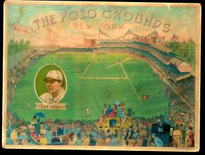 Picture, Helmar Brewing, Polo Grounds Heroes Card # 34, Chief Meyers, Catching, New York Giants