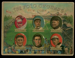 Picture, Helmar Brewing, Polo Grounds Heroes Card # 64, Charles Victory Faust; Christy MATHEWSON (HOF); Arlie Latham; George 