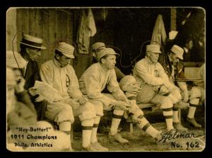 Picture of Helmar Brewing Baseball Card of 1911 Philadelphia Athletics Bench, card number 162 from series R318-Helmar Hey-Batter!