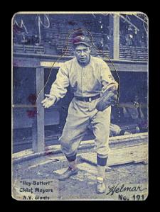 Picture, Helmar Brewing, R318-Helmar Card # 191, Chief Meyers, Pose at dugout, New York Giants
