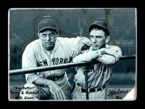 Picture, Helmar Brewing, R318-Helmar Card # 232, Bill TERRY (HOF); Carl HUBBELL (HOF), Together at pipe fence, New York Giants