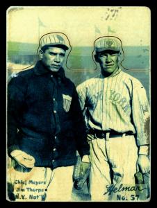 Picture of Helmar Brewing Baseball Card of Chief Meyers; Jim Thorpe;, card number 57 from series R318-Helmar Hey-Batter!