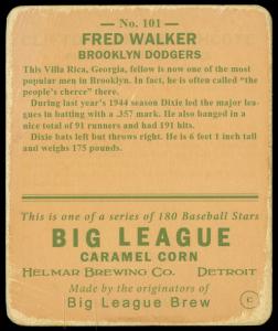 Picture, Helmar Brewing, R319-Helmar Card # 101, Dixie Walker, Swinging, Brooklyn Dodgers