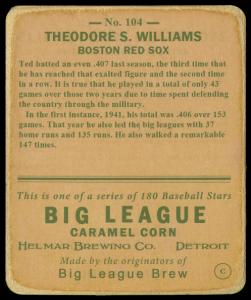 Picture, Helmar Brewing, R319-Helmar Card # 104, Ted WILLIAMS (HOF), Portrait, Boston Red Sox