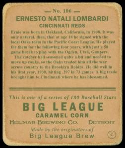 Picture, Helmar Brewing, R319-Helmar Card # 106, Ernie LOMBARDI, Throwing, Cincinnati Reds