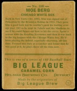 Picture, Helmar Brewing, R319-Helmar Card # 108, Moe Berg, Mitt in air, Chicago White Sox