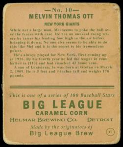Picture, Helmar Brewing, R319-Helmar Card # 10, Mel OTT, Swinging, New York Giants