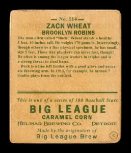 Picture, Helmar Brewing, R319-Helmar Card # 114, Zack WHEAT (HOF), Standing, Brooklyn Robins