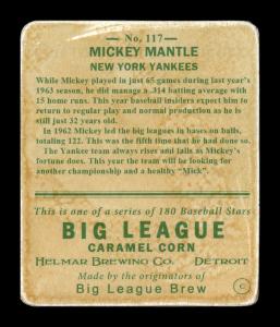Picture, Helmar Brewing, R319-Helmar Card # 117, Mickey MANTLE (HOF), Portrait, New York Yankees