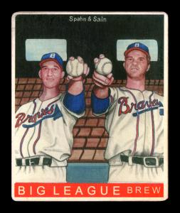 Picture, Helmar Brewing, R319-Helmar Card # 124, Warren SPAHN (HOF); Johnny Sain, Holding Baseball, Milwaukee Braves