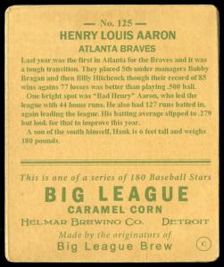Picture, Helmar Brewing, R319-Helmar Card # 125, Hank AARON (HOF), Portrait, Atlanta Braves