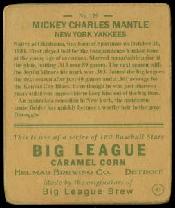 Picture, Helmar Brewing, R319-Helmar Card # 129, Mickey MANTLE (HOF), Pointing At Ball, New York Yankees