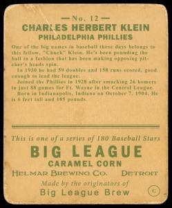 Picture, Helmar Brewing, R319-Helmar Card # 12, Chuck KLEIN (HOF), Swinging, Philadelphia Phillies