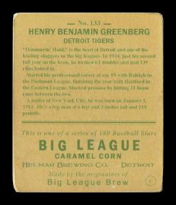 Picture, Helmar Brewing, R319-Helmar Card # 133, Hank GREENBERG (HOF), Swinging, Detroit Tigers