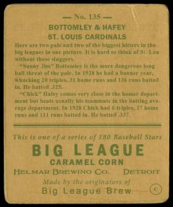 Picture, Helmar Brewing, R319-Helmar Card # 135, Chick HAFEY (HOF); Jim BOTTOMLEY (HOF);, Dugout, St. Louis Cardinals