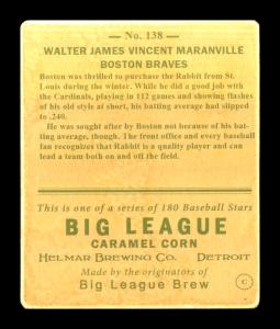 Picture, Helmar Brewing, R319-Helmar Card # 138, Rabbit MARANVILLE, Portrait, Boston Braves