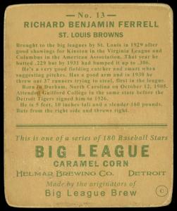 Picture, Helmar Brewing, R319-Helmar Card # 13, Rick FARRELL (HOF), Standing, St. Louis Browns