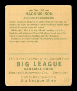 Picture, Helmar Brewing, R319-Helmar Card # 140, Hack WILSON, Dugout, Brooklyn Dodgers