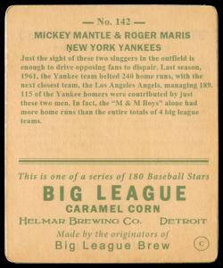Picture, Helmar Brewing, R319-Helmar Card # 142, Mickey MANTLE (HOF); Roger Maris;, Bat Over Shoulder, New York Yankees