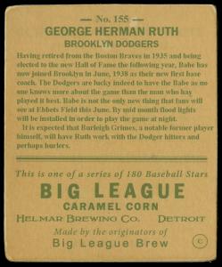 Picture, Helmar Brewing, R319-Helmar Card # 155, Babe RUTH (HOF), Motioning Runner, Brooklyn Dodgers